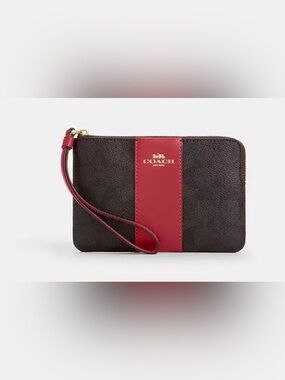 Coach Brown monogram 1941 L Zip Canvas Crossgrain Leather Wristlet